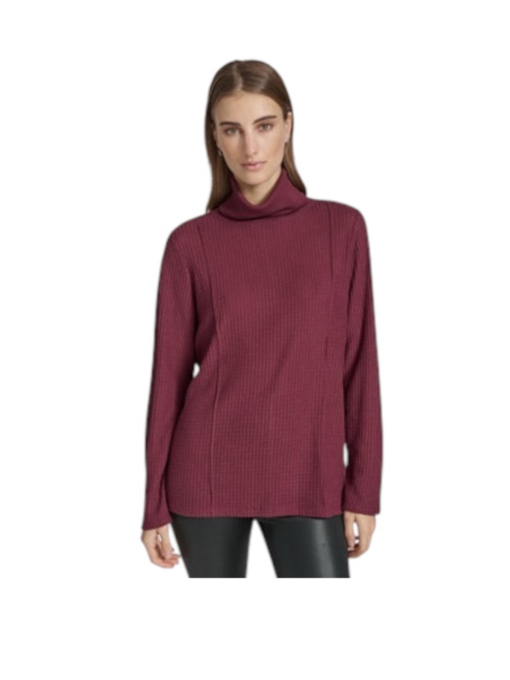 Andrew Marc Sport Women's Brushed Waffle Turtleneck Tunic Dark Red Sweater Large